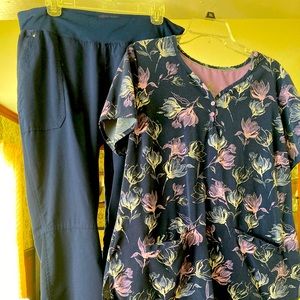 Healing hands purple label yoga top navy blue scrub set pants L petite top XL